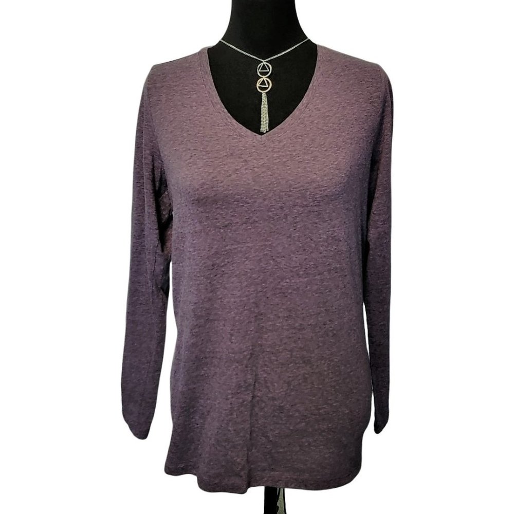 Sonoma Heathered Plum Long Sleeve V-Neck Top – Size Large